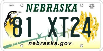 NE license plate 81XT24