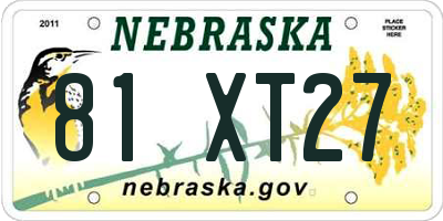NE license plate 81XT27