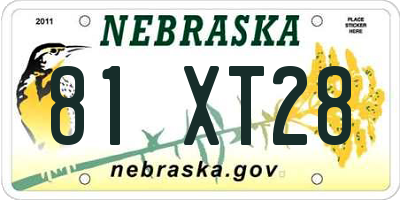 NE license plate 81XT28