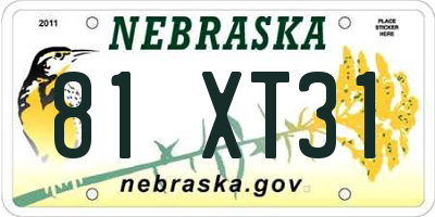 NE license plate 81XT31