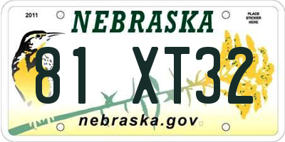 NE license plate 81XT32