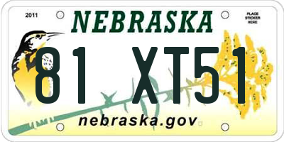 NE license plate 81XT51