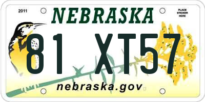 NE license plate 81XT57