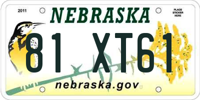NE license plate 81XT61