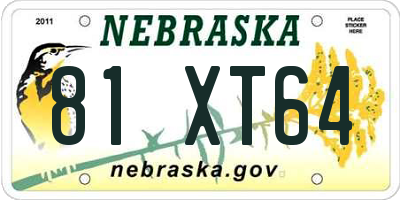 NE license plate 81XT64