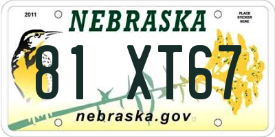 NE license plate 81XT67
