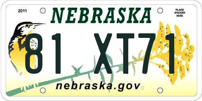 NE license plate 81XT71