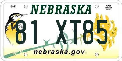 NE license plate 81XT85