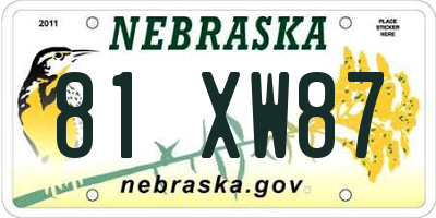 NE license plate 81XW87