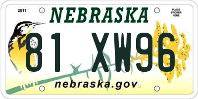 NE license plate 81XW96