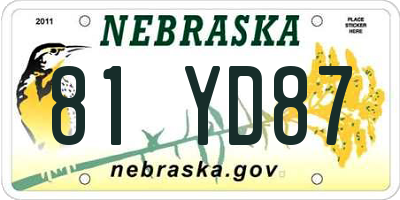 NE license plate 81YD87