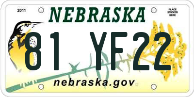 NE license plate 81YF22
