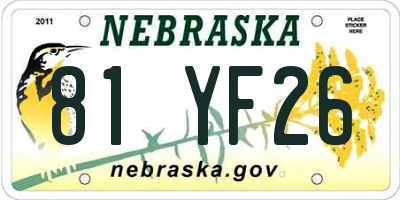 NE license plate 81YF26