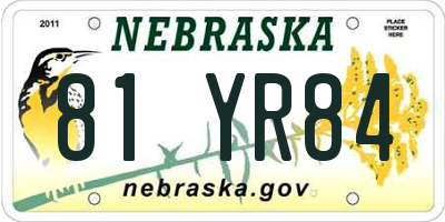 NE license plate 81YR84