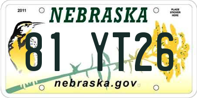 NE license plate 81YT26
