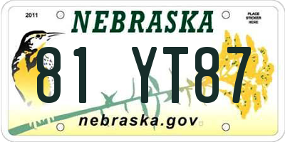 NE license plate 81YT87