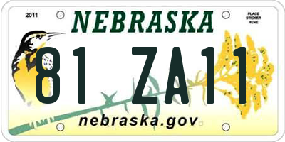 NE license plate 81ZA11
