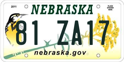 NE license plate 81ZA17