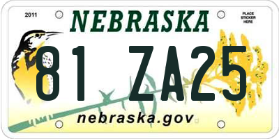 NE license plate 81ZA25