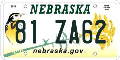 NE license plate 81ZA62