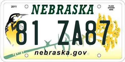 NE license plate 81ZA87