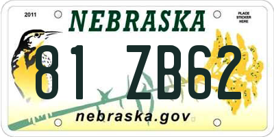 NE license plate 81ZB62
