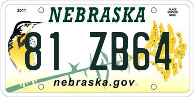 NE license plate 81ZB64