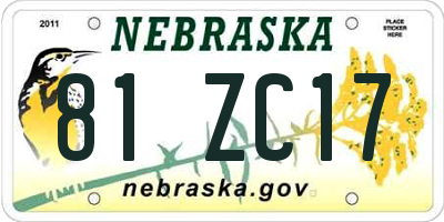 NE license plate 81ZC17
