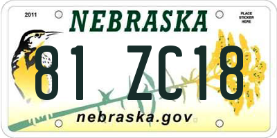 NE license plate 81ZC18