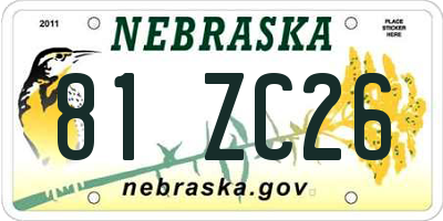 NE license plate 81ZC26