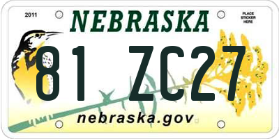 NE license plate 81ZC27