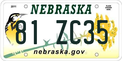 NE license plate 81ZC35