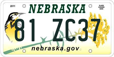 NE license plate 81ZC37