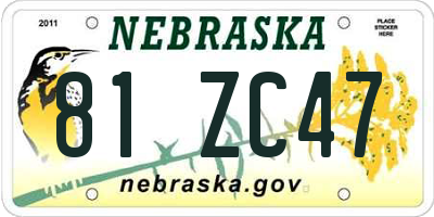 NE license plate 81ZC47