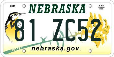 NE license plate 81ZC52
