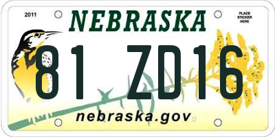 NE license plate 81ZD16