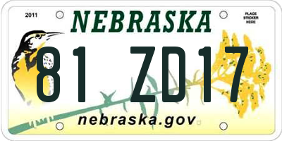 NE license plate 81ZD17