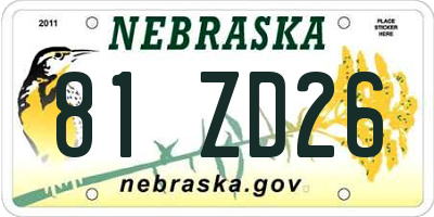 NE license plate 81ZD26