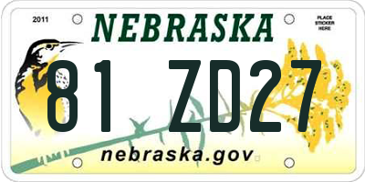 NE license plate 81ZD27