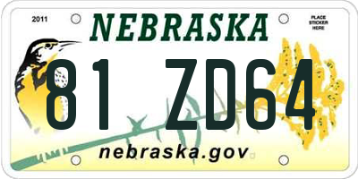 NE license plate 81ZD64