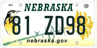 NE license plate 81ZD98