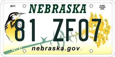 NE license plate 81ZF07