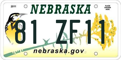 NE license plate 81ZF11