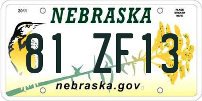 NE license plate 81ZF13