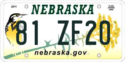 NE license plate 81ZF20