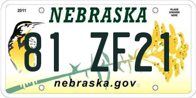 NE license plate 81ZF21