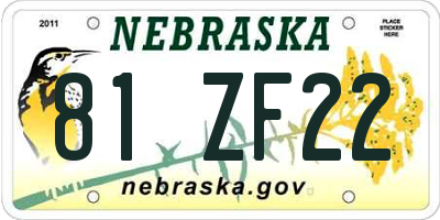 NE license plate 81ZF22