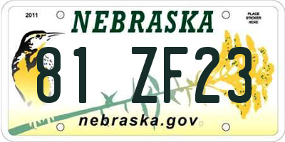 NE license plate 81ZF23