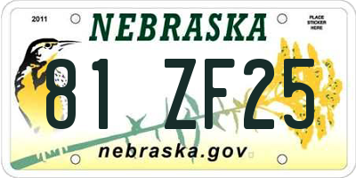 NE license plate 81ZF25