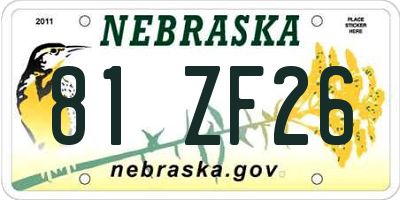 NE license plate 81ZF26